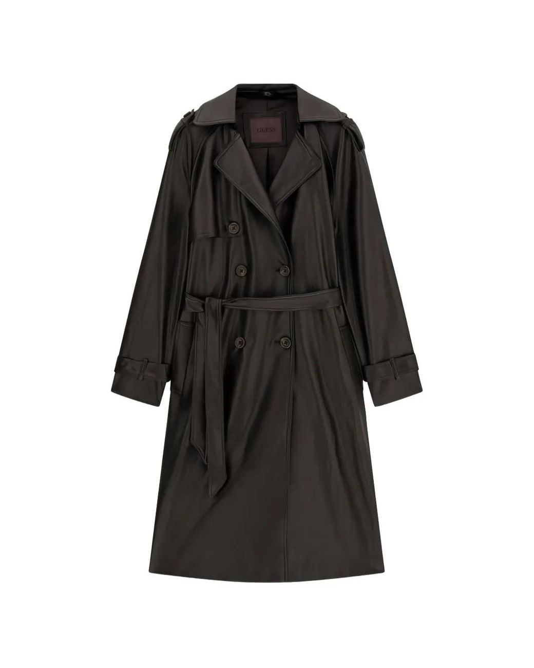 Guess Black Faux Leather Trench Coat