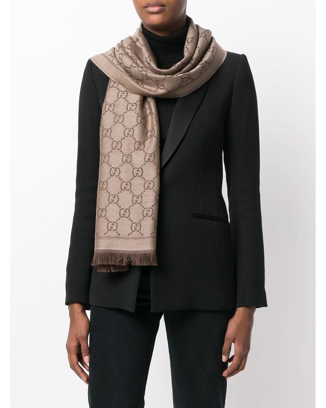 Brown GG-jacquard cashmere scarf, Gucci