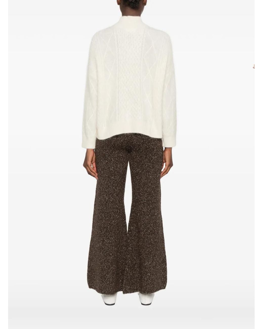 SOLOCASCMIR White Cable-Knit High-Neck Sweater