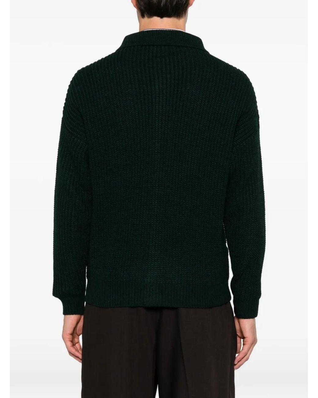 Imperial Green Ribbed Button-Up Cardigan for men
