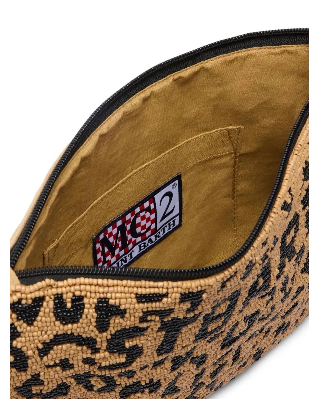 Mc2 Saint Barth Natural Pouch Pearl Beaded Leopard Pouch