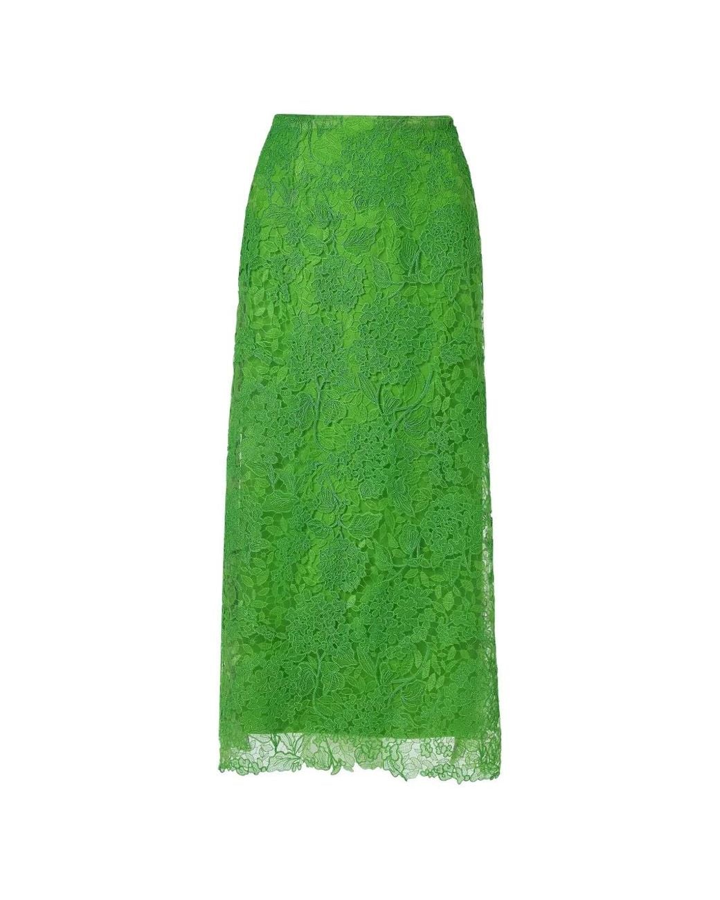 Carolina Herrera Green Lace Midi Skirt