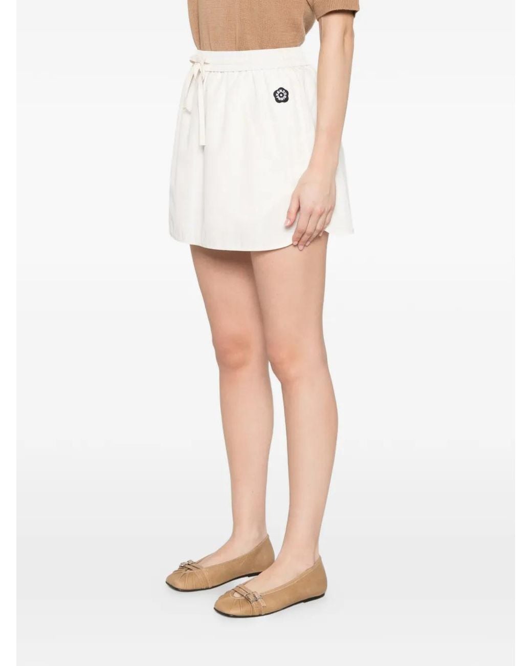 KENZO White Logo-Patch Drawstring Mini Skirt