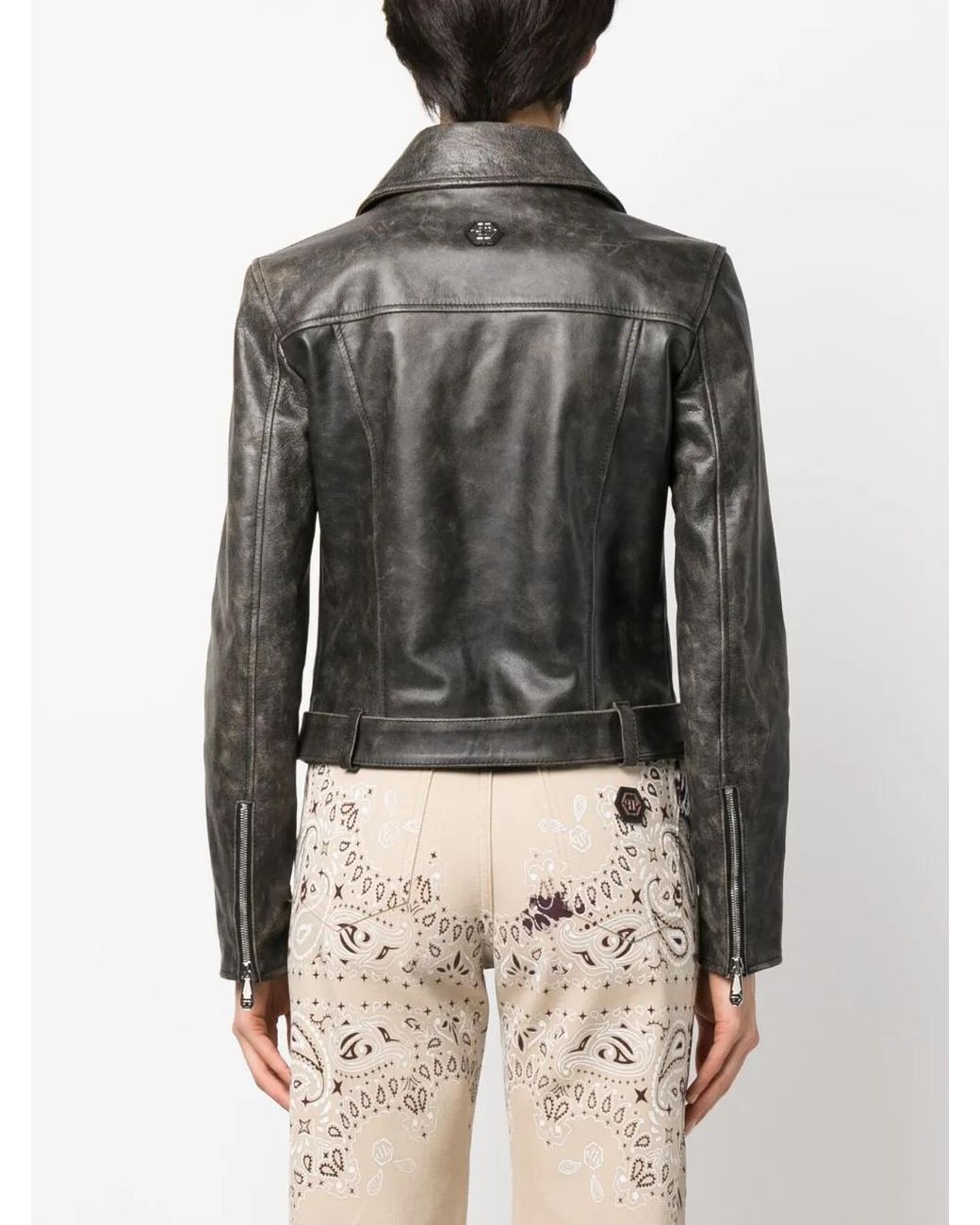 Philipp Plein Black Leather Biker Jacket