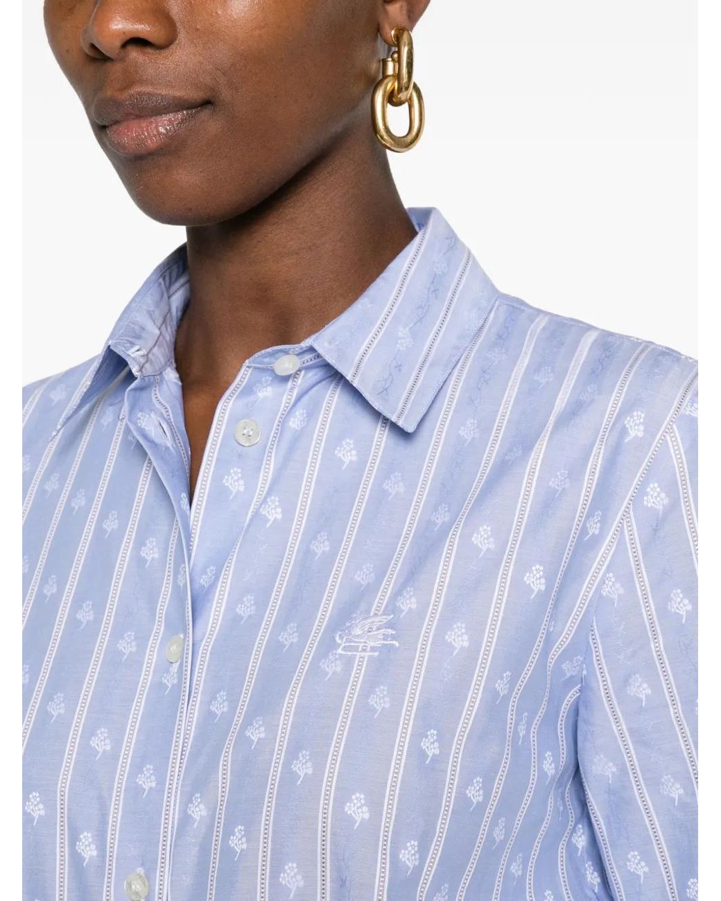 Etro Blue Striped Floral-Print Shirt