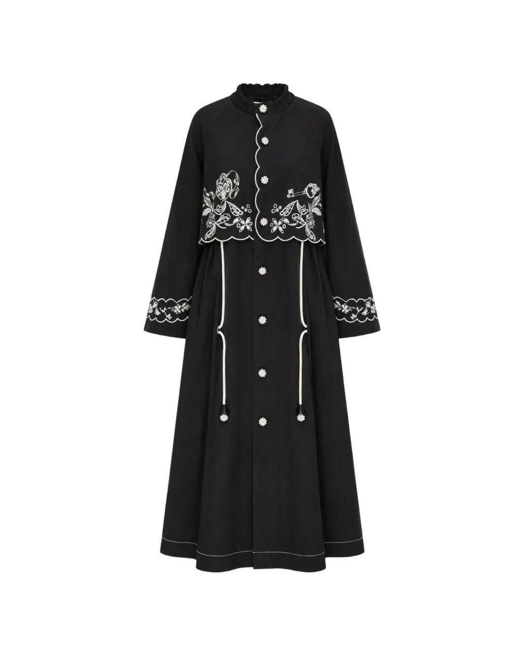 Renli Su Black Manteau Brodé À Design Superposé