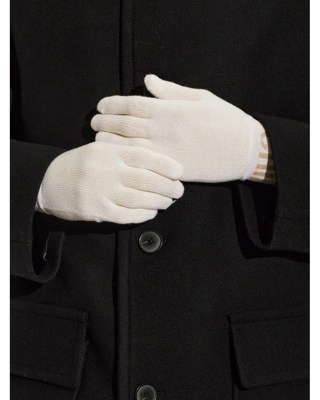 Moschino White Logo-Intarsia Knitted Gloves