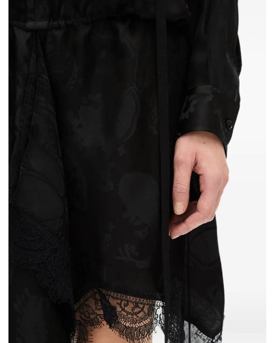 Ann Demeulemeester Black Paisley-Jacquard Lace-Trim Mini Dress