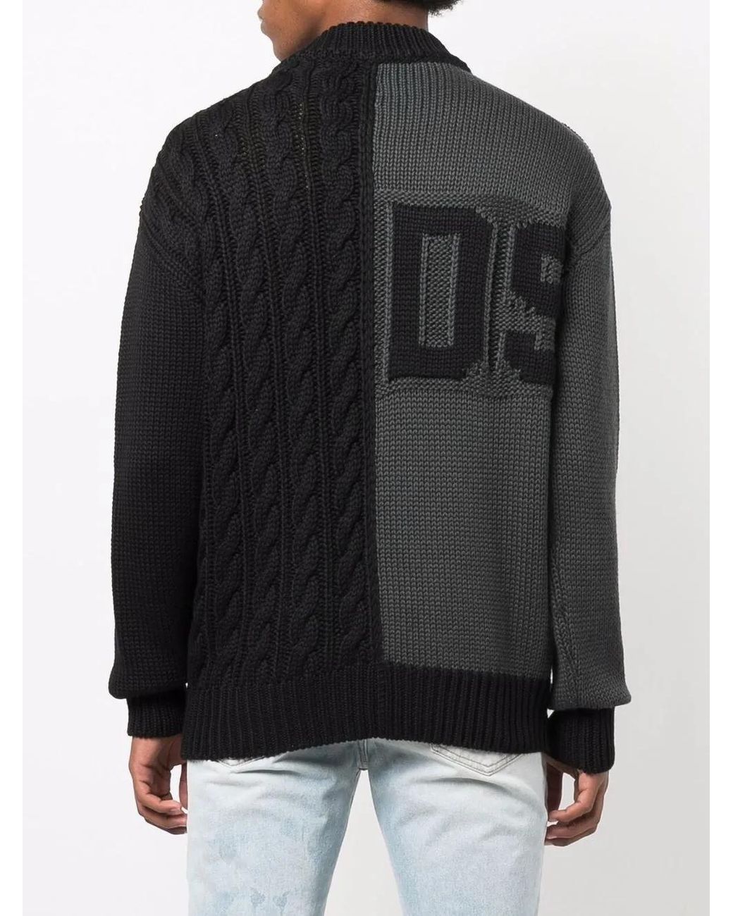 Gcds Black Logo-printed Cable-knit Jumper for men