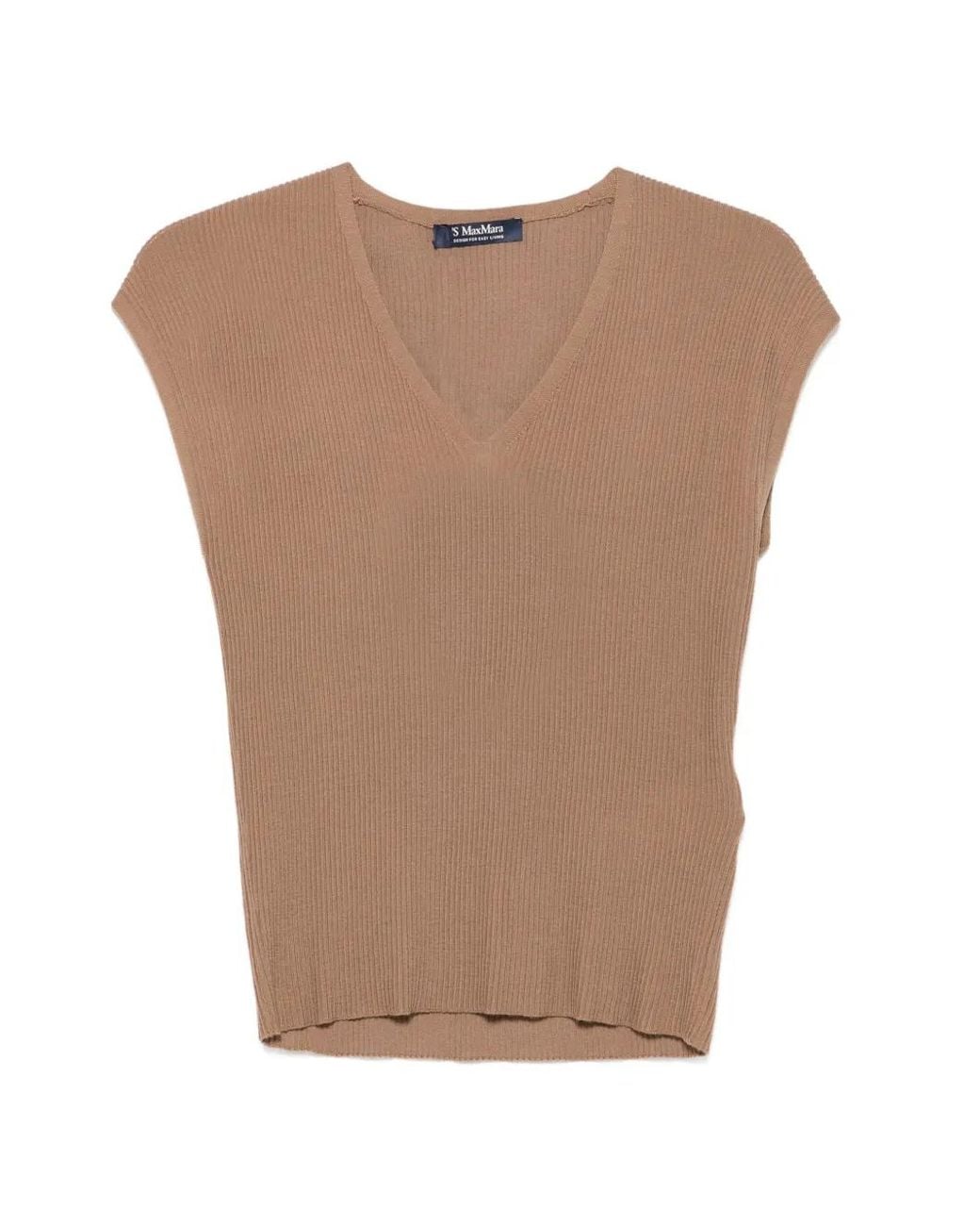 Max Mara Brown Ribbed V-Neck Top