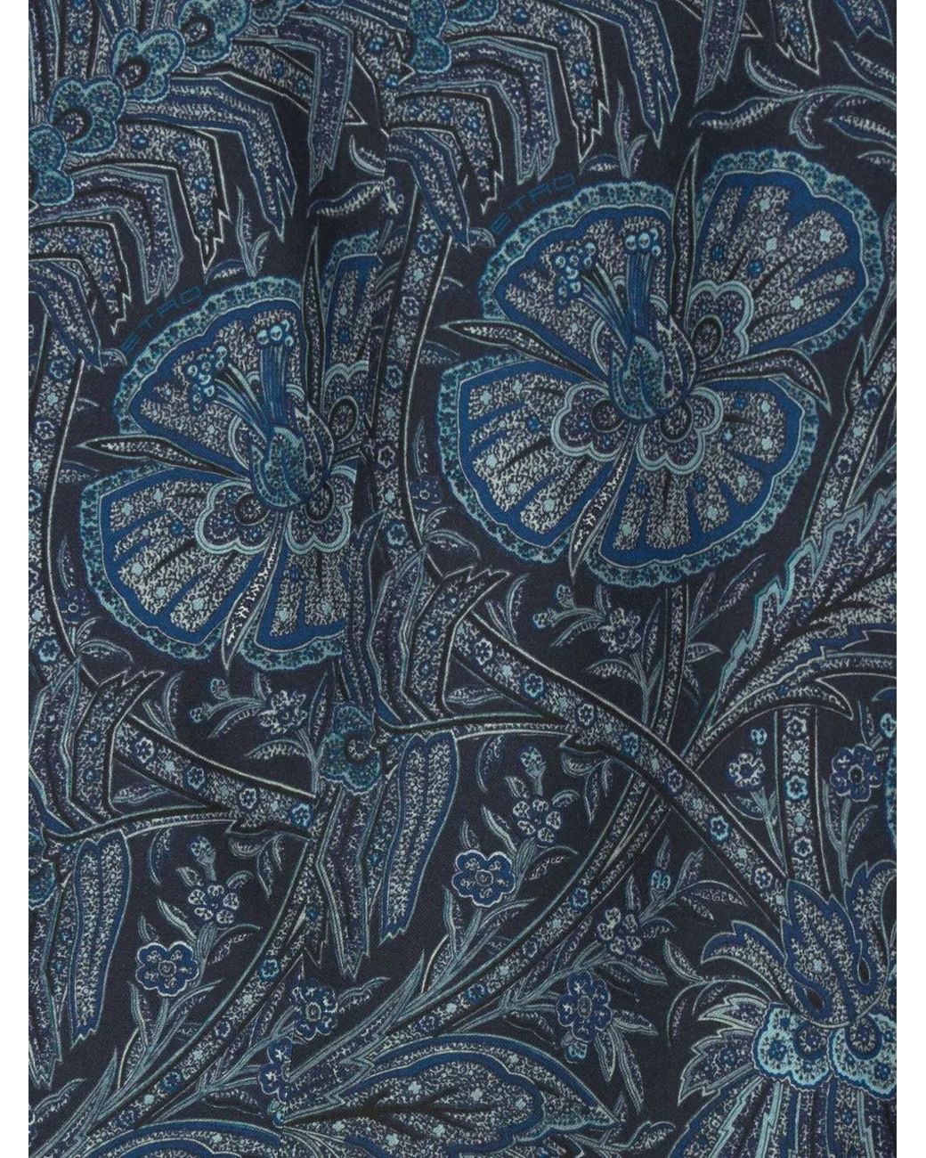 Etro Blue Single-Breasted Floral-Print Jacket for men