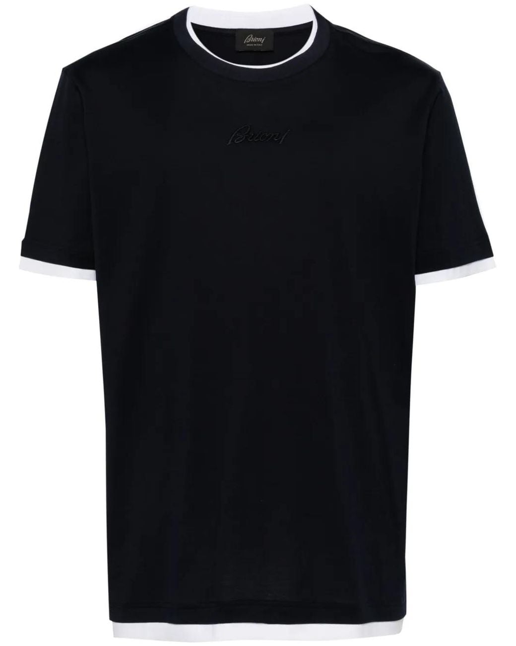 Brioni Black Logo-embroidered Cotton T-shirt for men