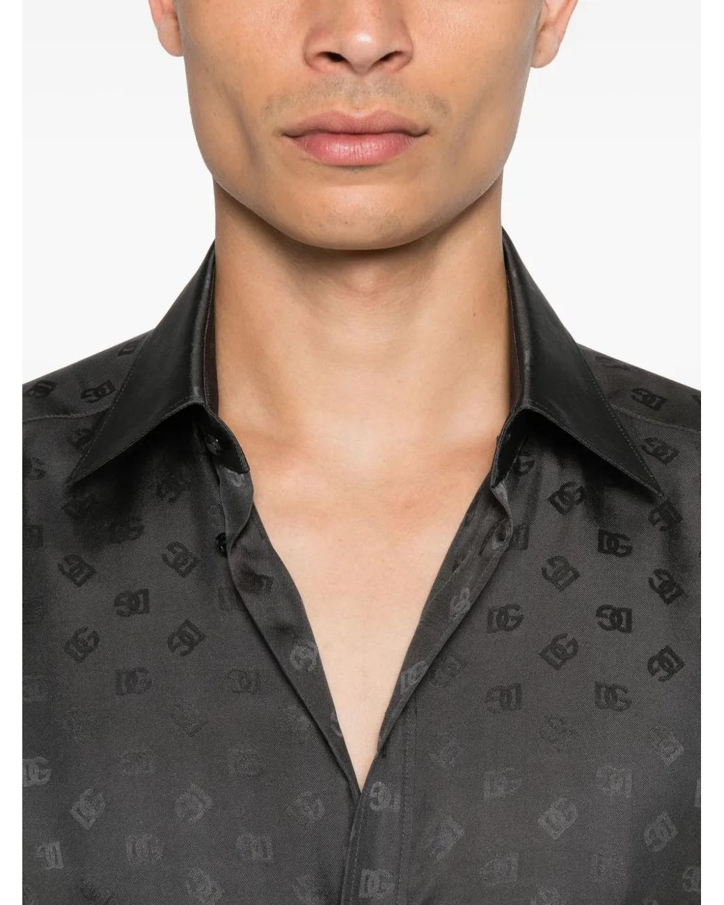 Dolce & Gabbana Gray Silk Shirt With Monogram for men