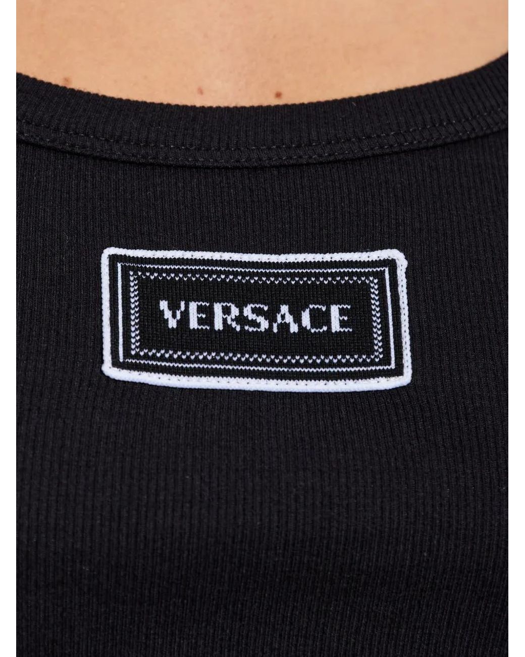 Versace Tops ,Zwart ,Katoen 90S Vintage Logo Ribbed Tank Top in het Black