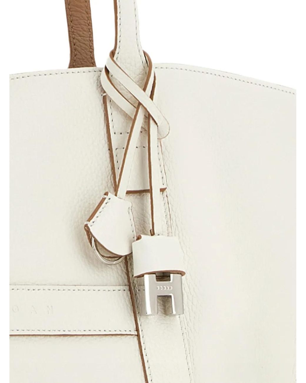 Hogan White Script Media Shopping Bag