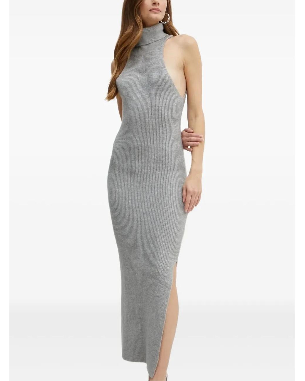 Bardot Gray Ribbed Turtleneck Maxi Dress
