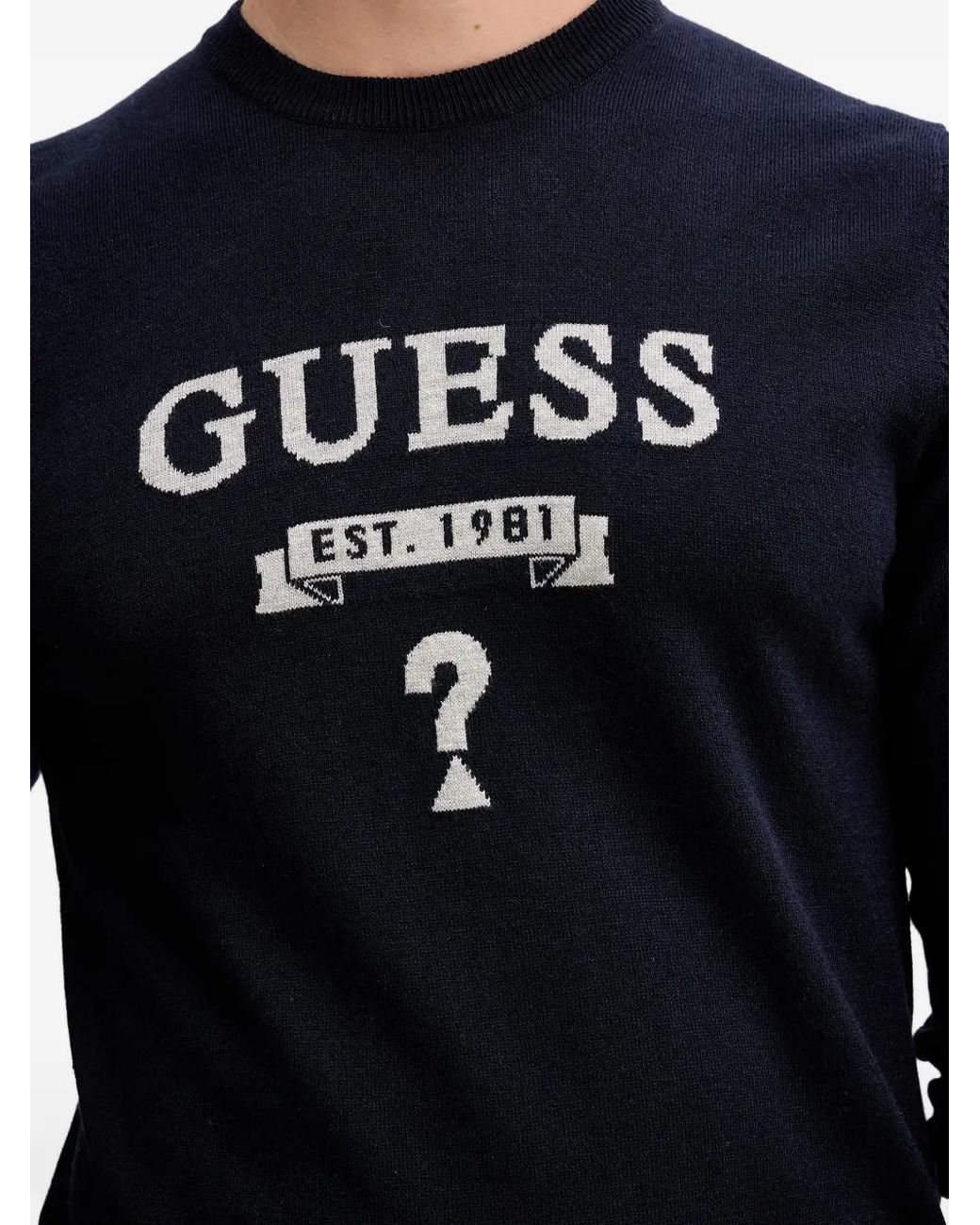 Guess Blue Logo Crew-Neck Knitwear for men