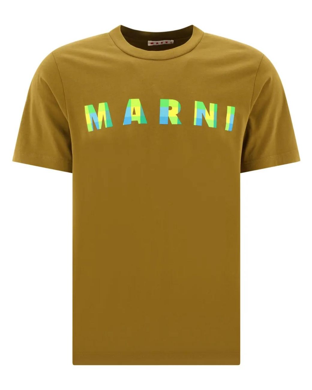 Marni Green Logo-Print Cotton T-Shirt for men