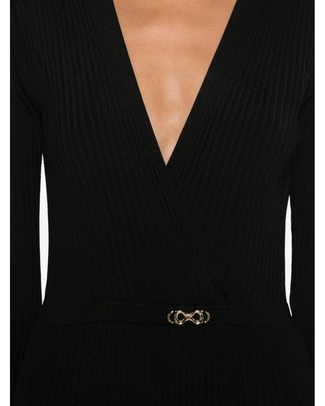 Twinset Black Ribbed-Knit Belted Maxi Dress