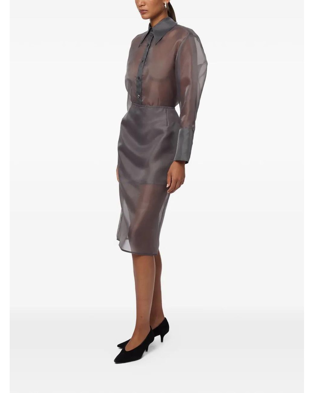 Apparis Gray Tyra Organza Midi Skirt
