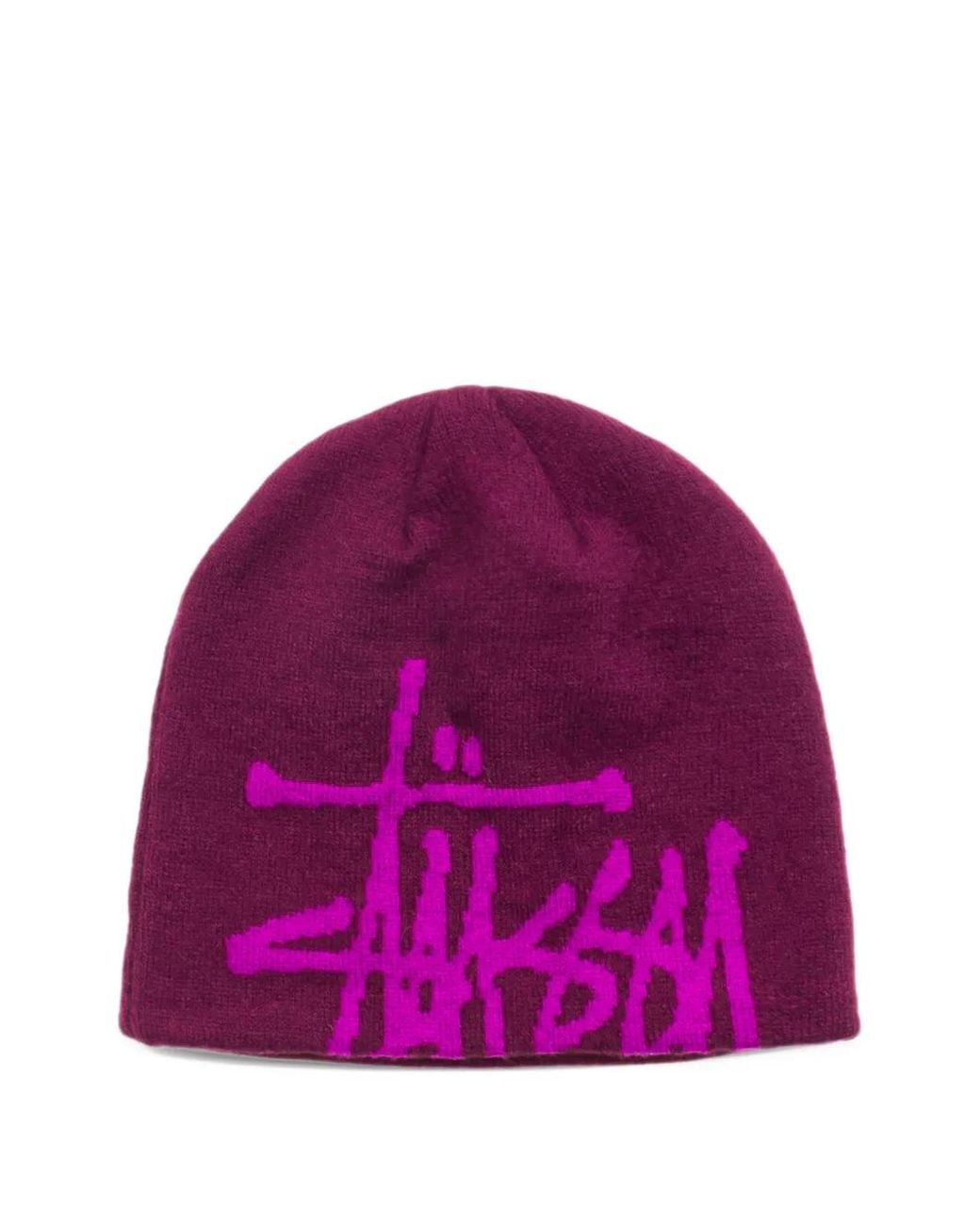 Stussy Purple Logo-Intarsia Brushed Beanie Hat