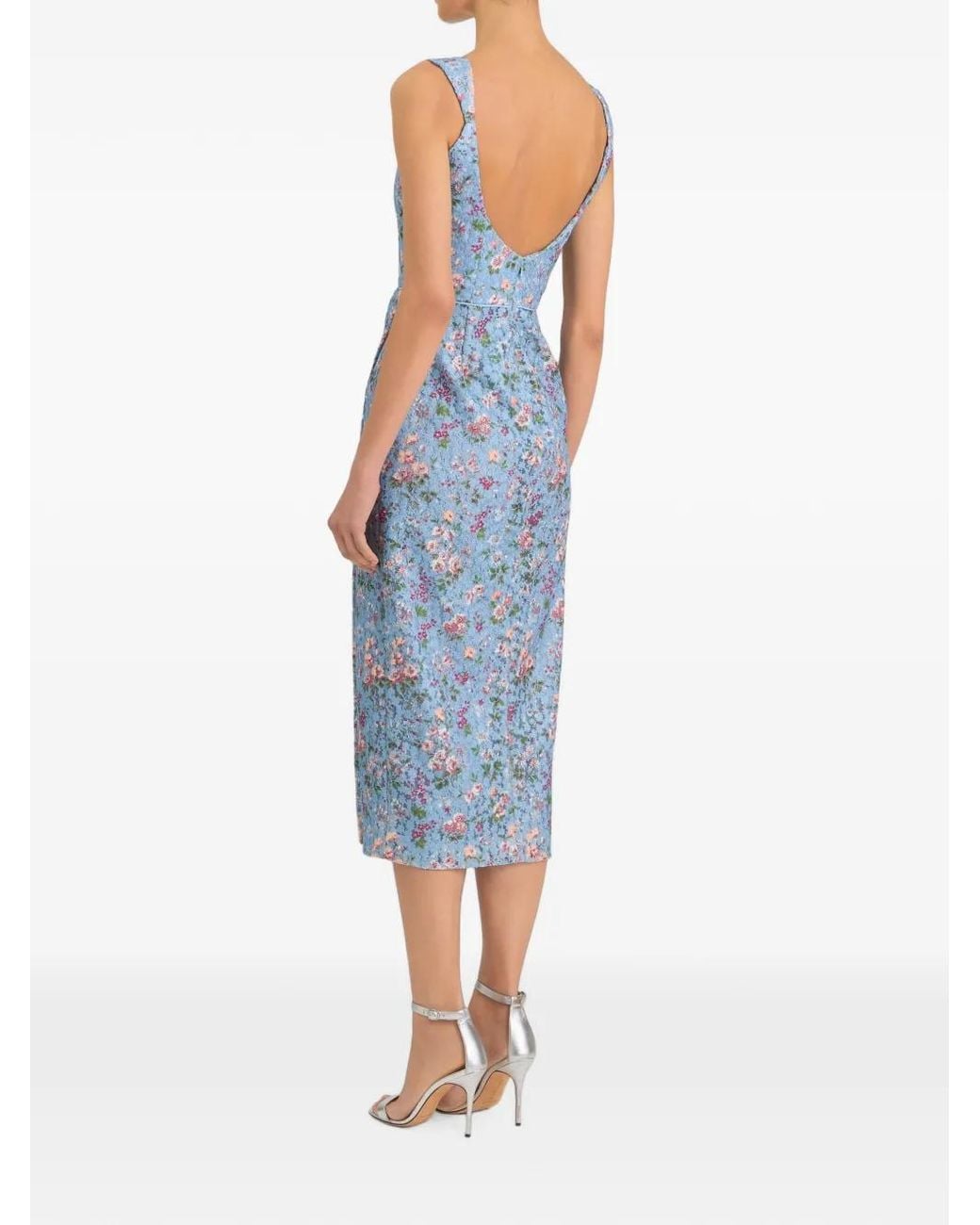 Markarian Blue Marla Floral-Lace Wrap Midi Dress
