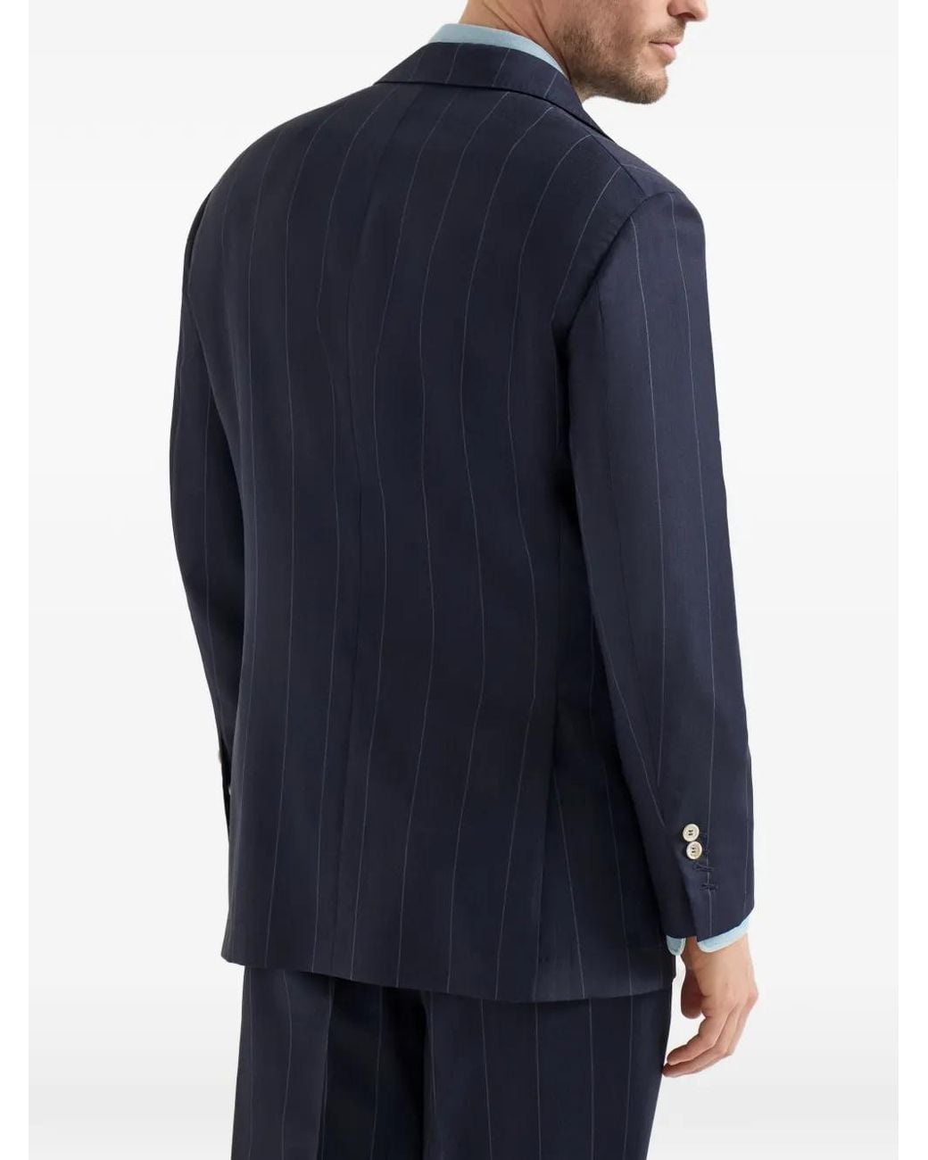 Brunello Cucinelli Blue Virgin Wool Chalk Stripe Tailor Blazer for men