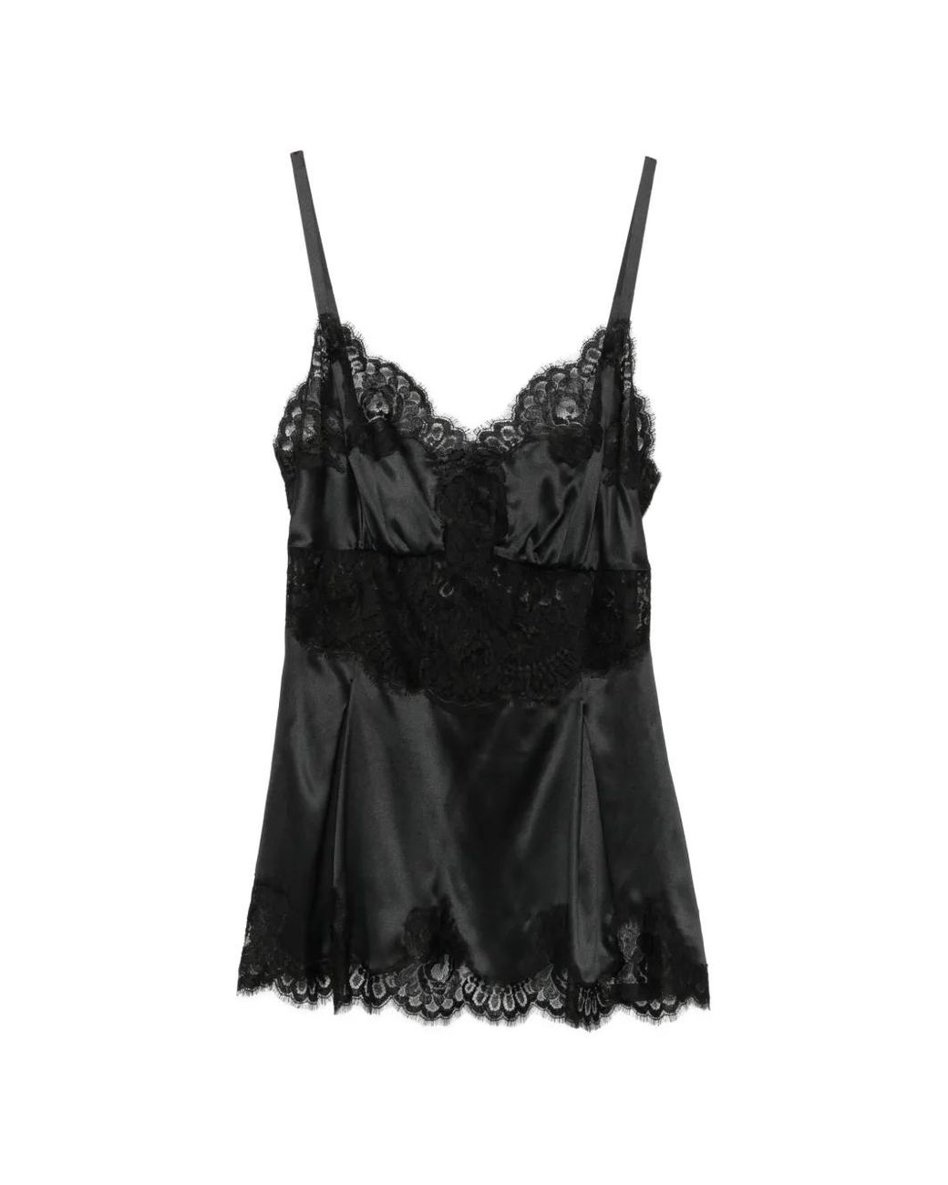Dolce & Gabbana Black Lace-Trim Satin Top