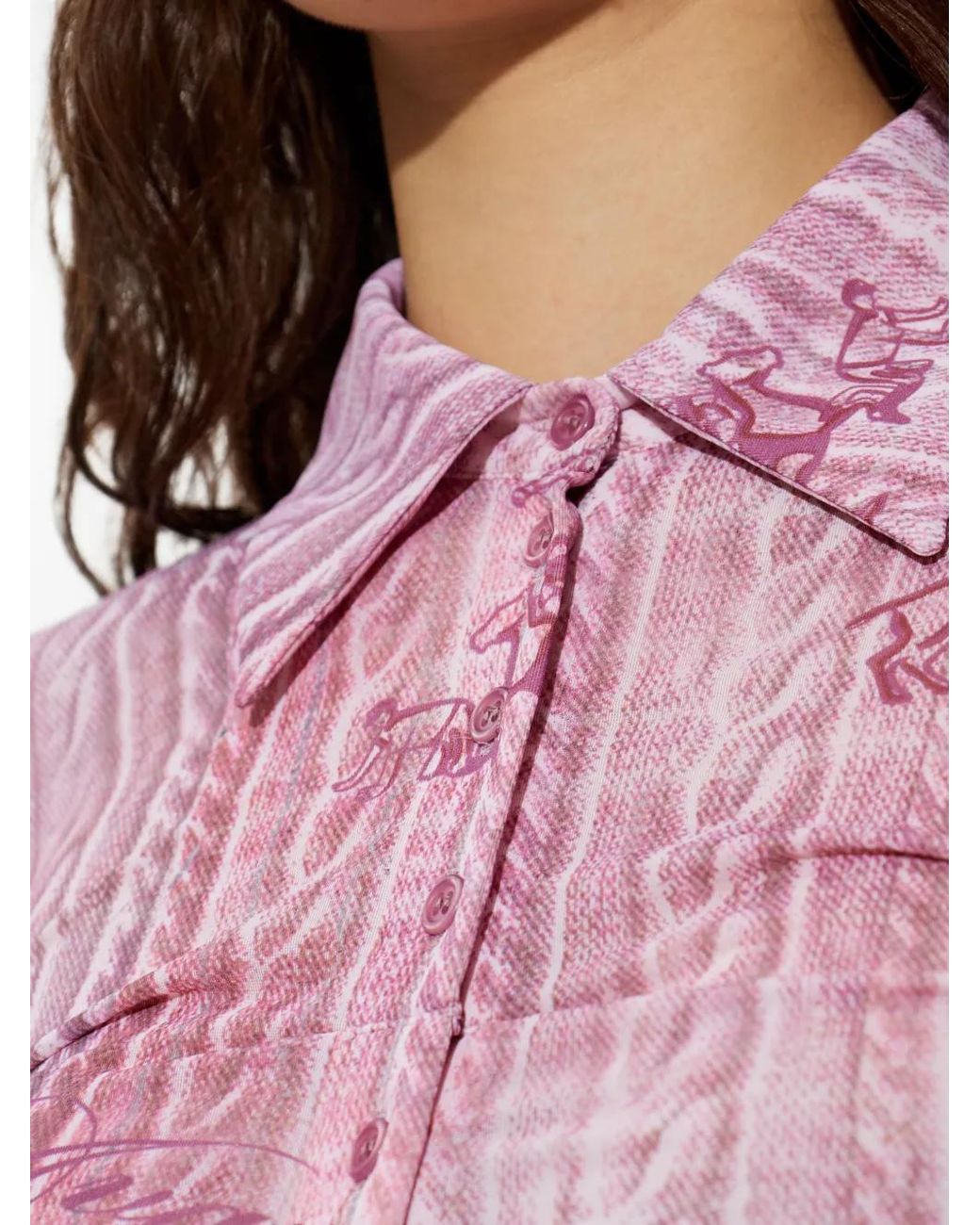 AVAVAV Pink Cable-Knit-Print Ruched Shirt