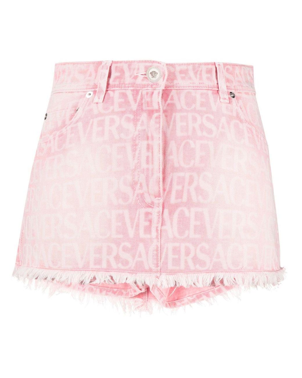 Versace Monogram-jacquard Denim Miniskirt in Pink
