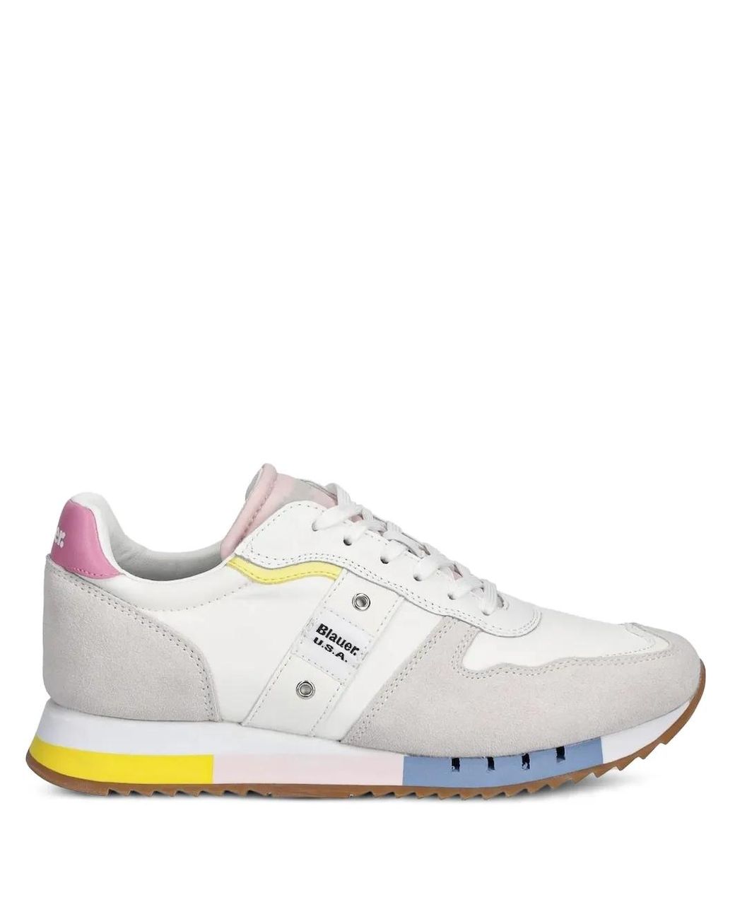 Blauer White Leather Suede Panel Trainers