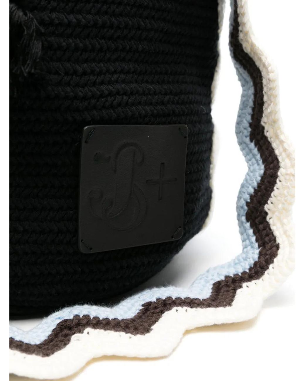 Jil Sander Black Zigzag-Stripe Knitted Bucket Bag