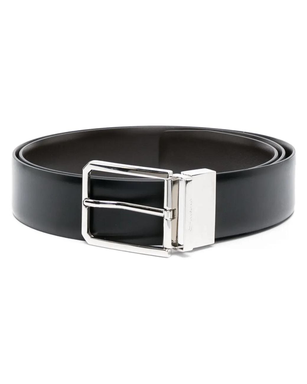 Santoni Black Logo-Engraved Buckle Leather Belt for men
