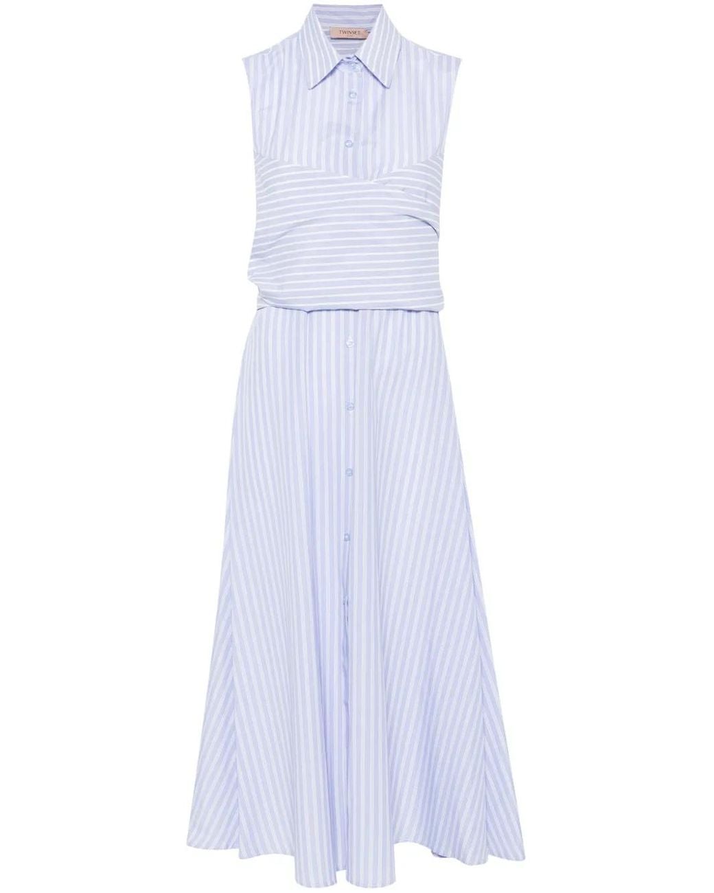 Twinset White Striped Midi Dress