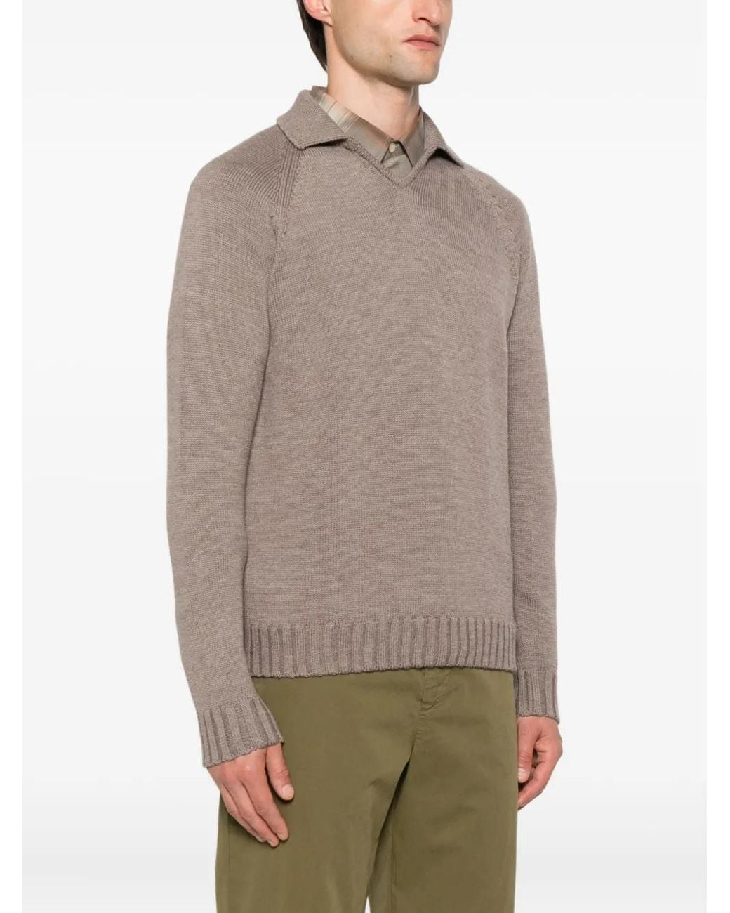 Zanone Brown Polo-Neck Wool Sweater for men