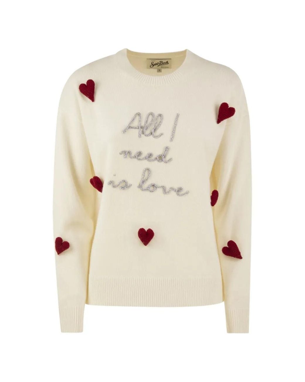 Mc2 Saint Barth Natural Tessa Heart-Appliqué Sweater