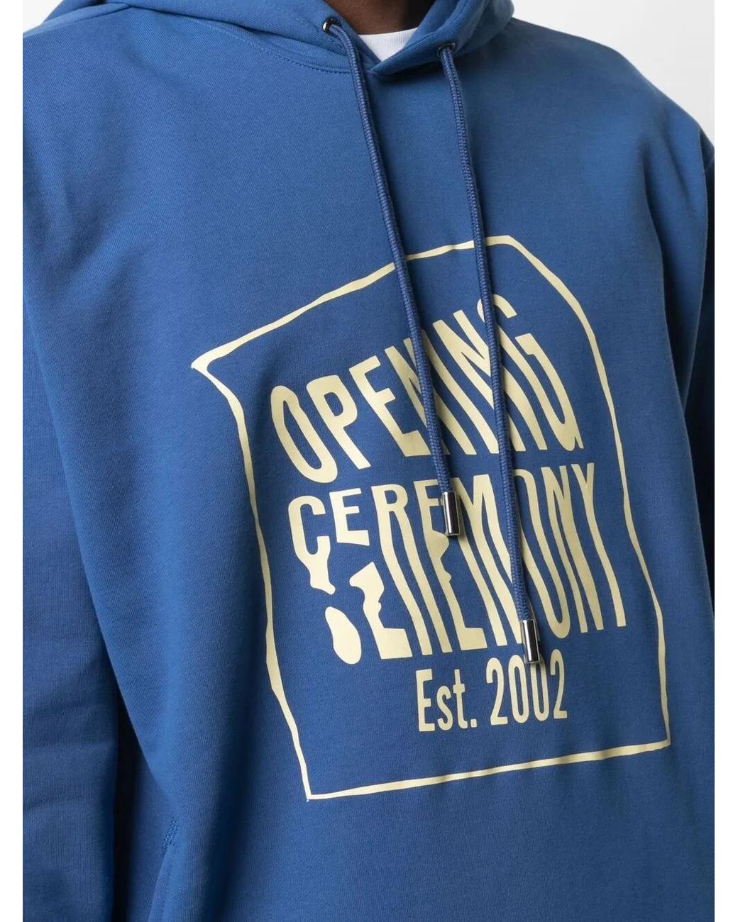Opening Ceremony Blue Warped-Logo Cotton Hoodie for men