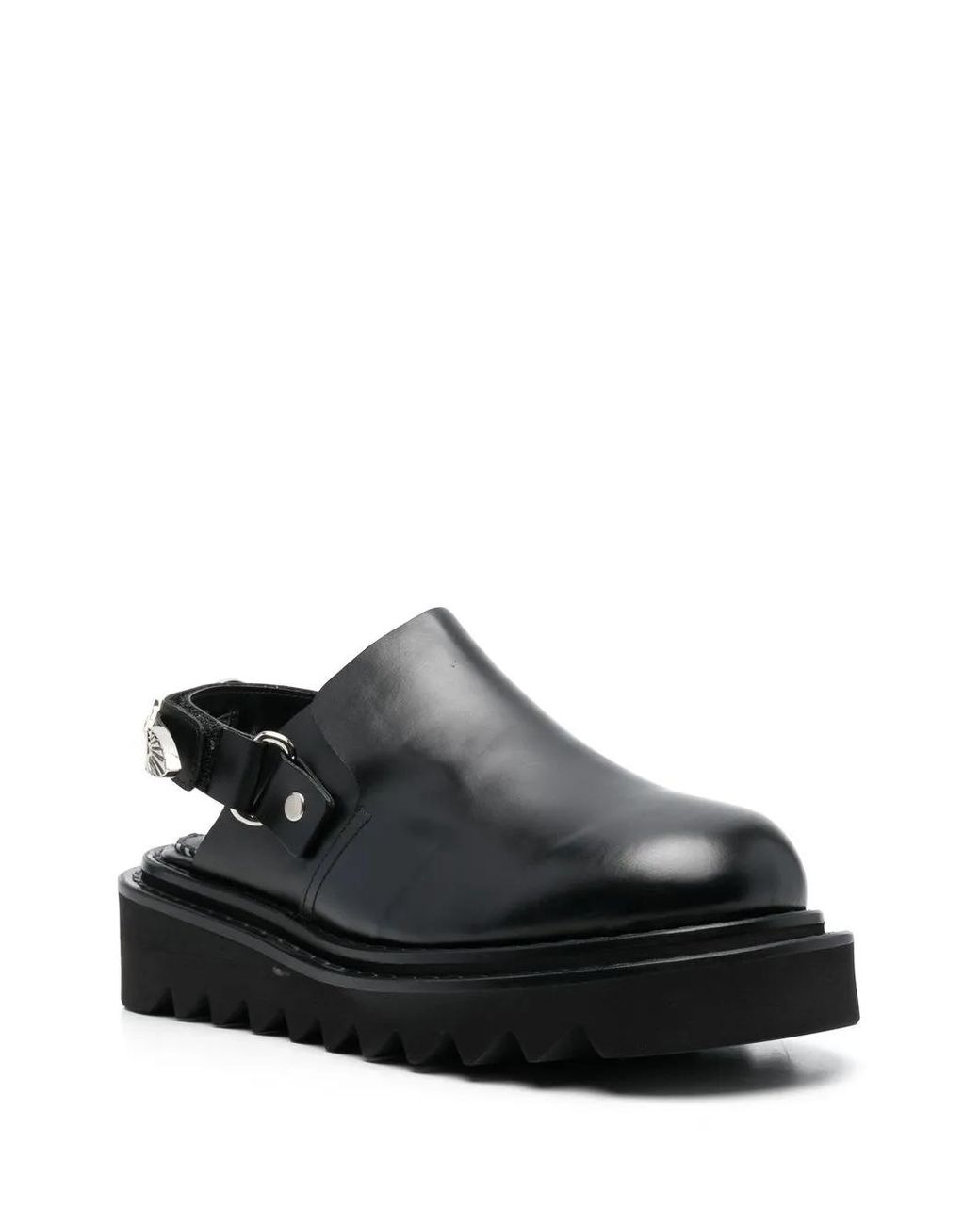 Toga Black Buckled Ankle-Strap Flat Clogs