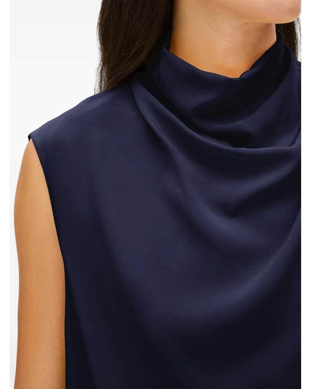 Another Tomorrow Blue Cowl-Neck Draped Top
