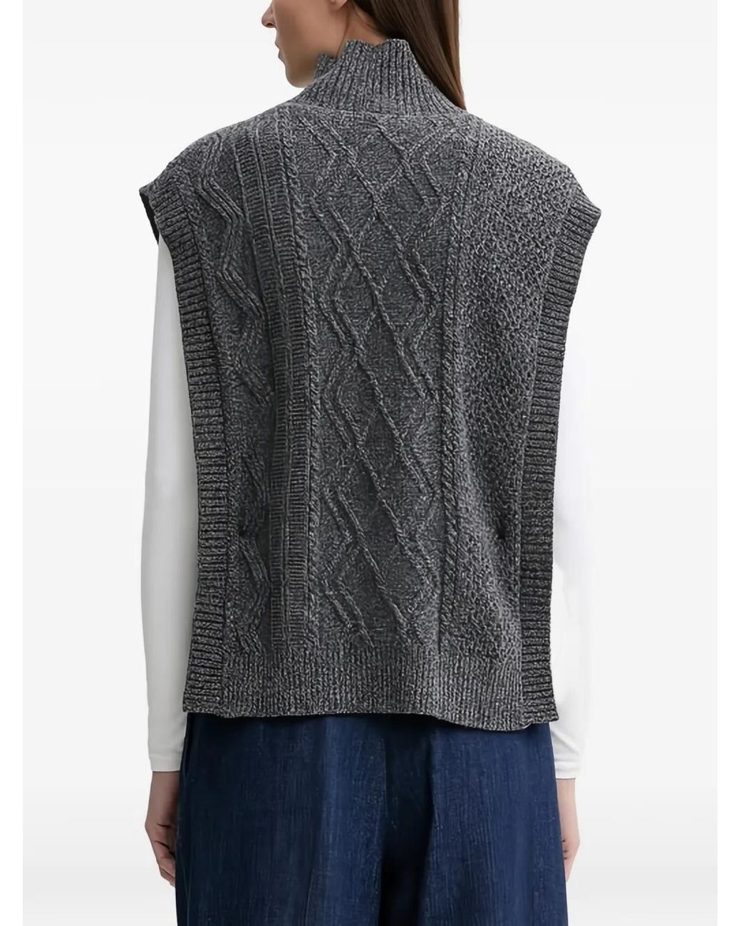 Knit Filet A.P.C. Cable-Knit Funnel-Neck Gilet in Gray | Lyst