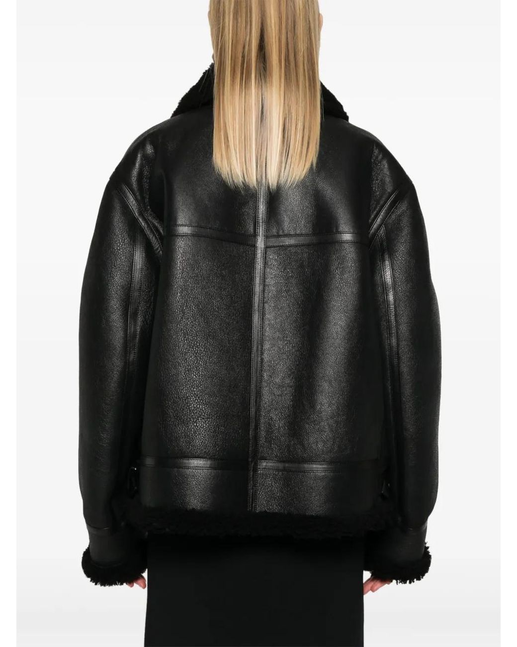 Saint Laurent Shearling-Trimmed Zip-Up Leather Jacket in