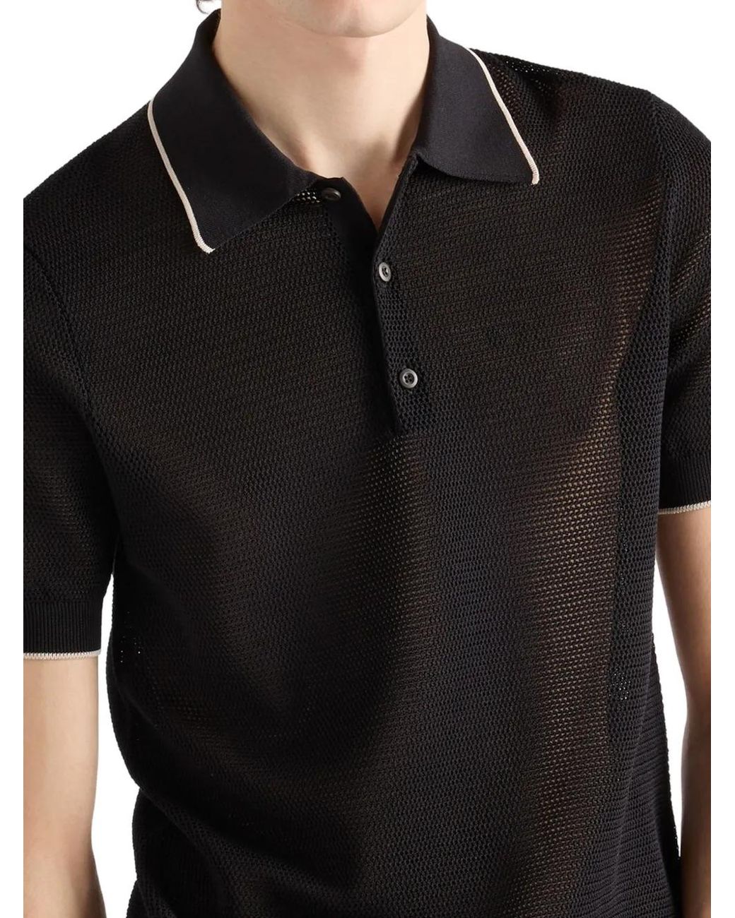 Prada Black Silk And Cotton Polo Shirt for men