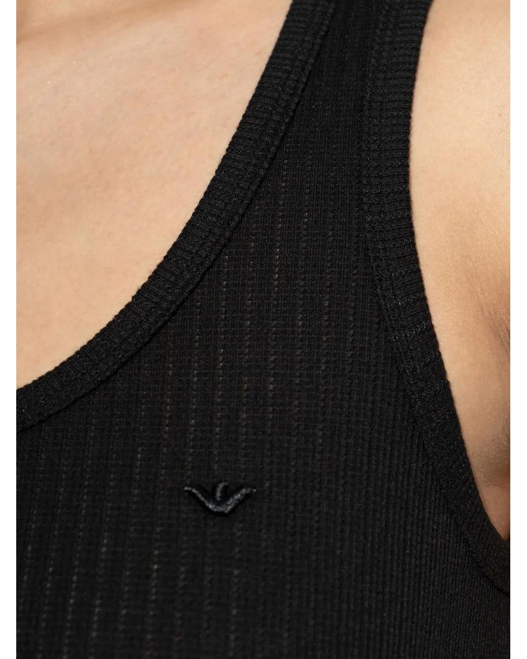 Emporio Armani Black Logo-Embroidered Lace-Trim Top
