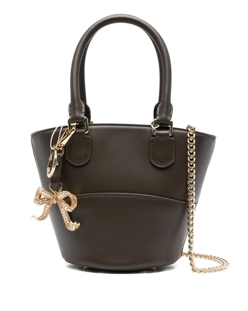 Self-Portrait Black Leather Bucket Bag With Bow Charm