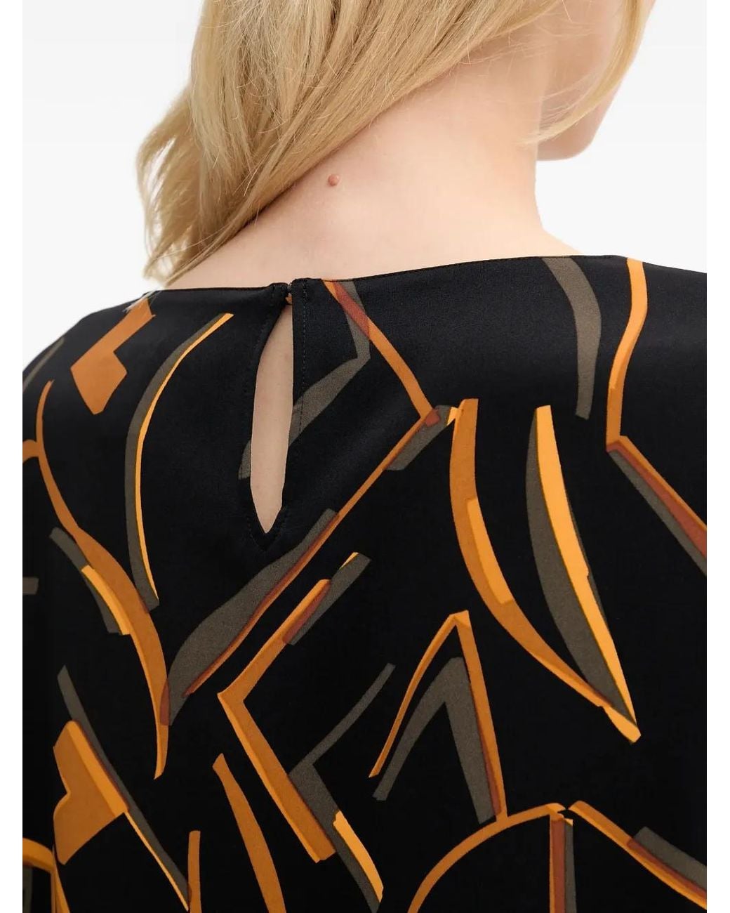 Joseph Ribkoff Black Geometric-Print Flared-Sleeve Blouse