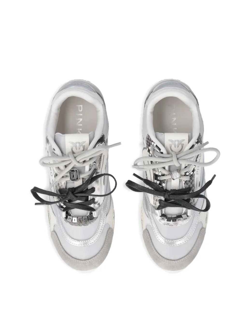 Pinko White Mesh And Leather Sneakers With Python Print