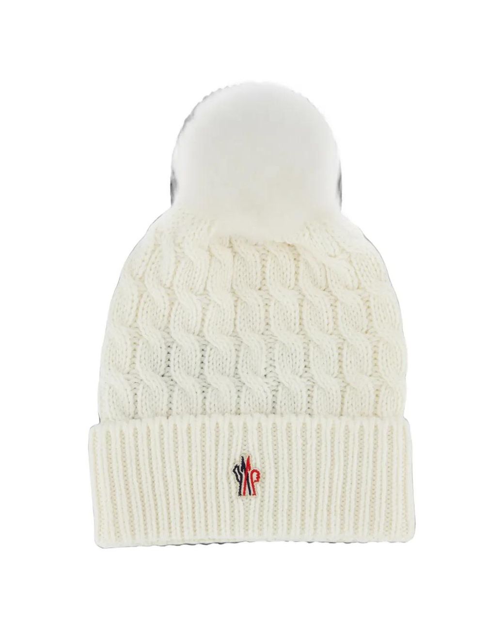 Moncler White Cable-Knit Pompom Beanie Hat