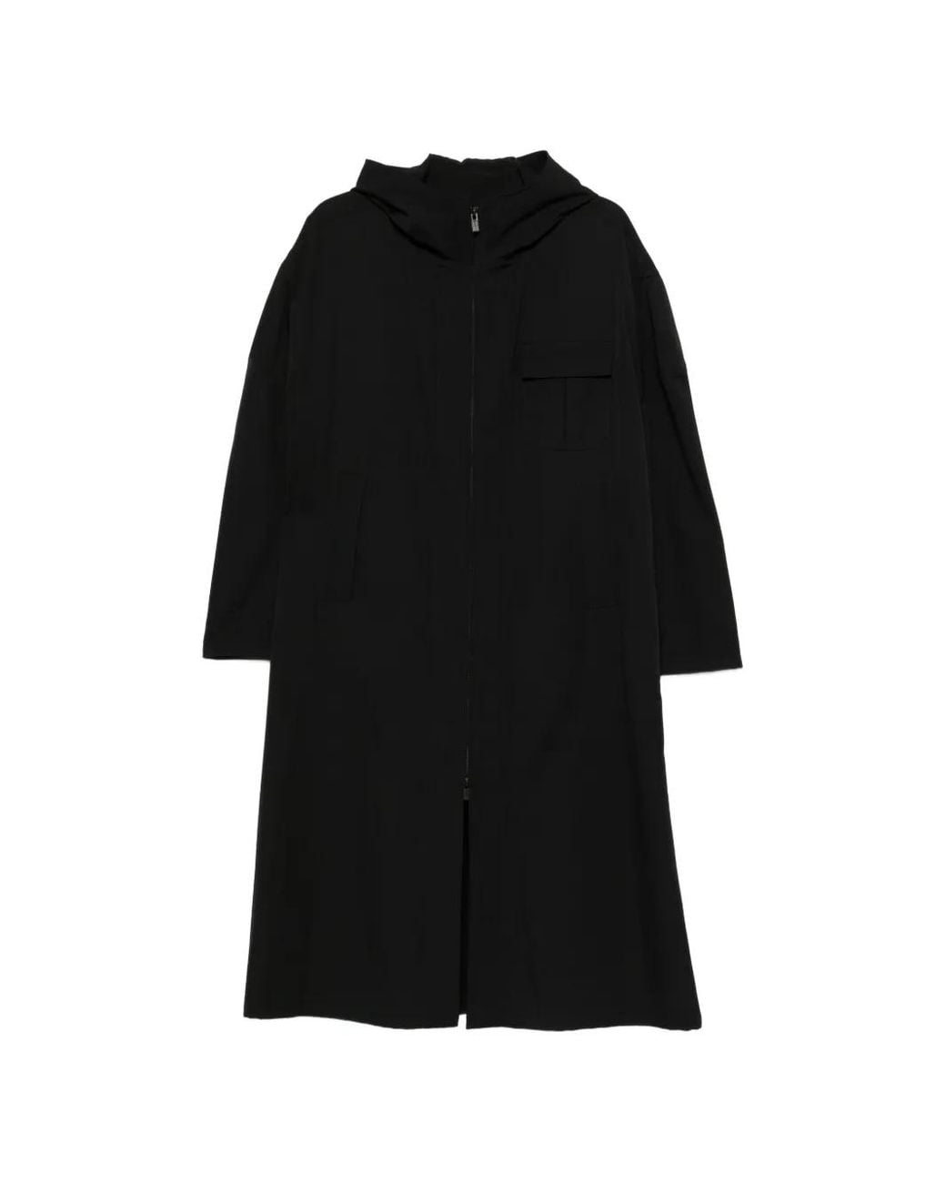 Yohji Yamamoto Black Manteau Long À Capuche