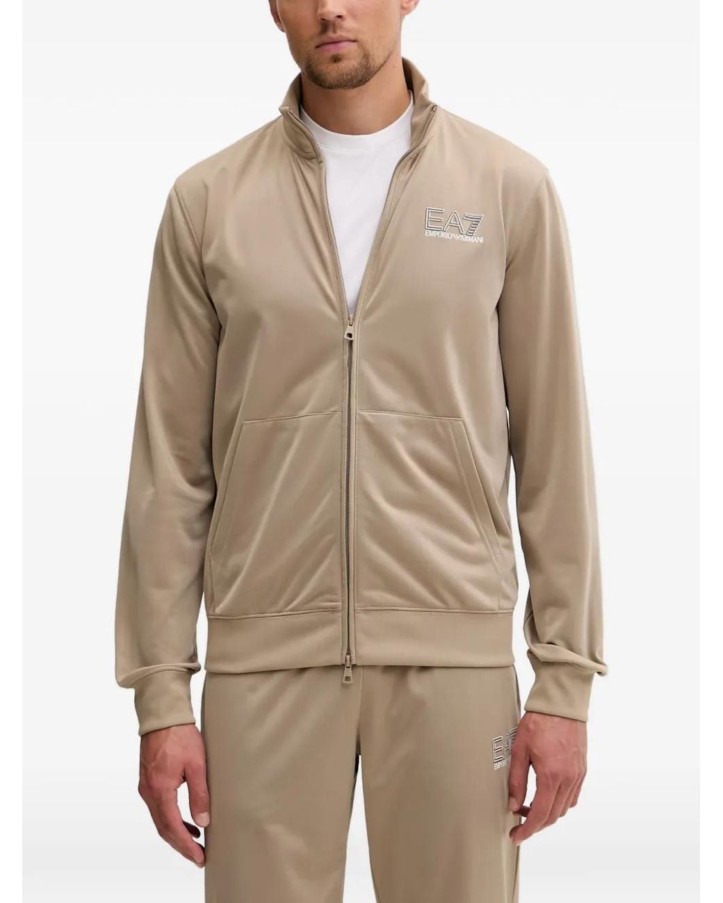 EA7 Natural Logo-Print Zip-Up Sweater for men