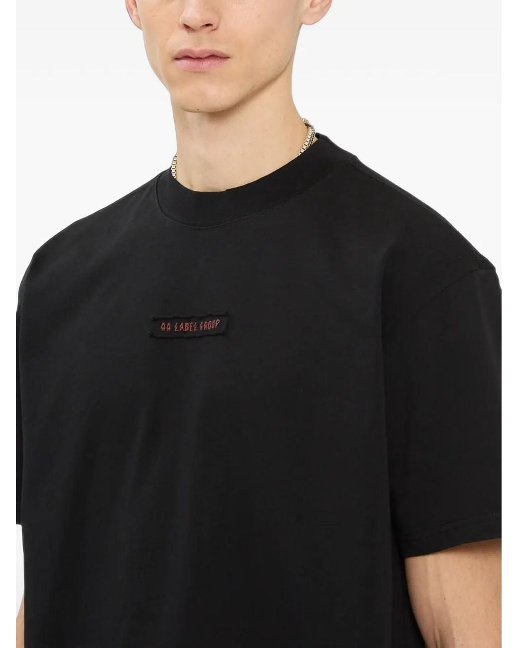 44 Label Group Black Lotto Skeleton-Print Logo-Patch T-Shirt